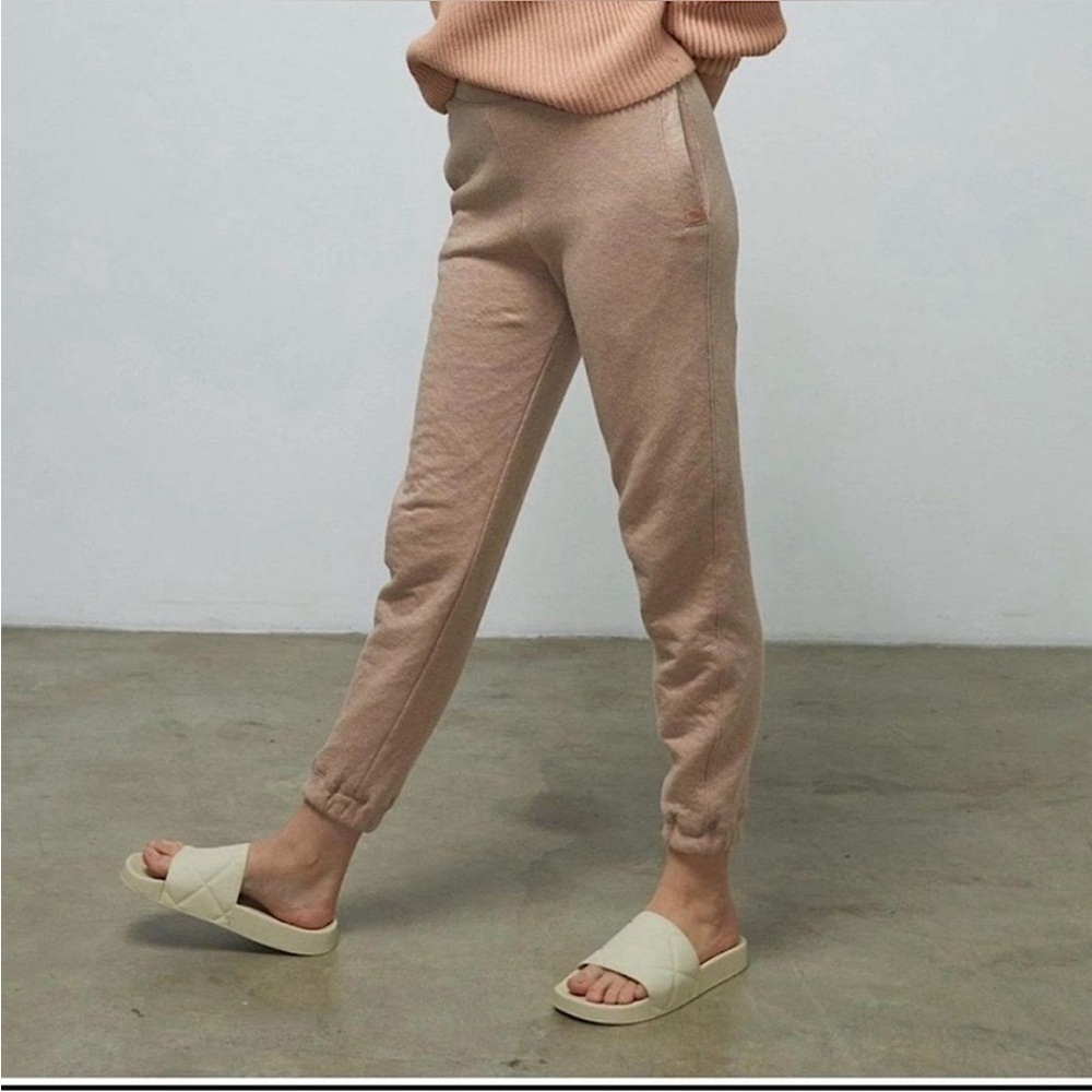 New Lunya Restore Double Faced Pants Otium Tan Heather/Pink Women's Size Small